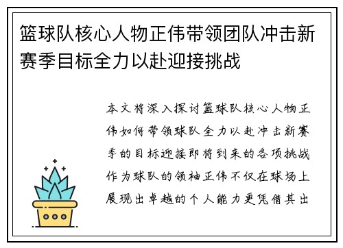 篮球队核心人物正伟带领团队冲击新赛季目标全力以赴迎接挑战 篮球队核心人物正伟带领团队冲击新赛季目标全力以赴迎接挑战